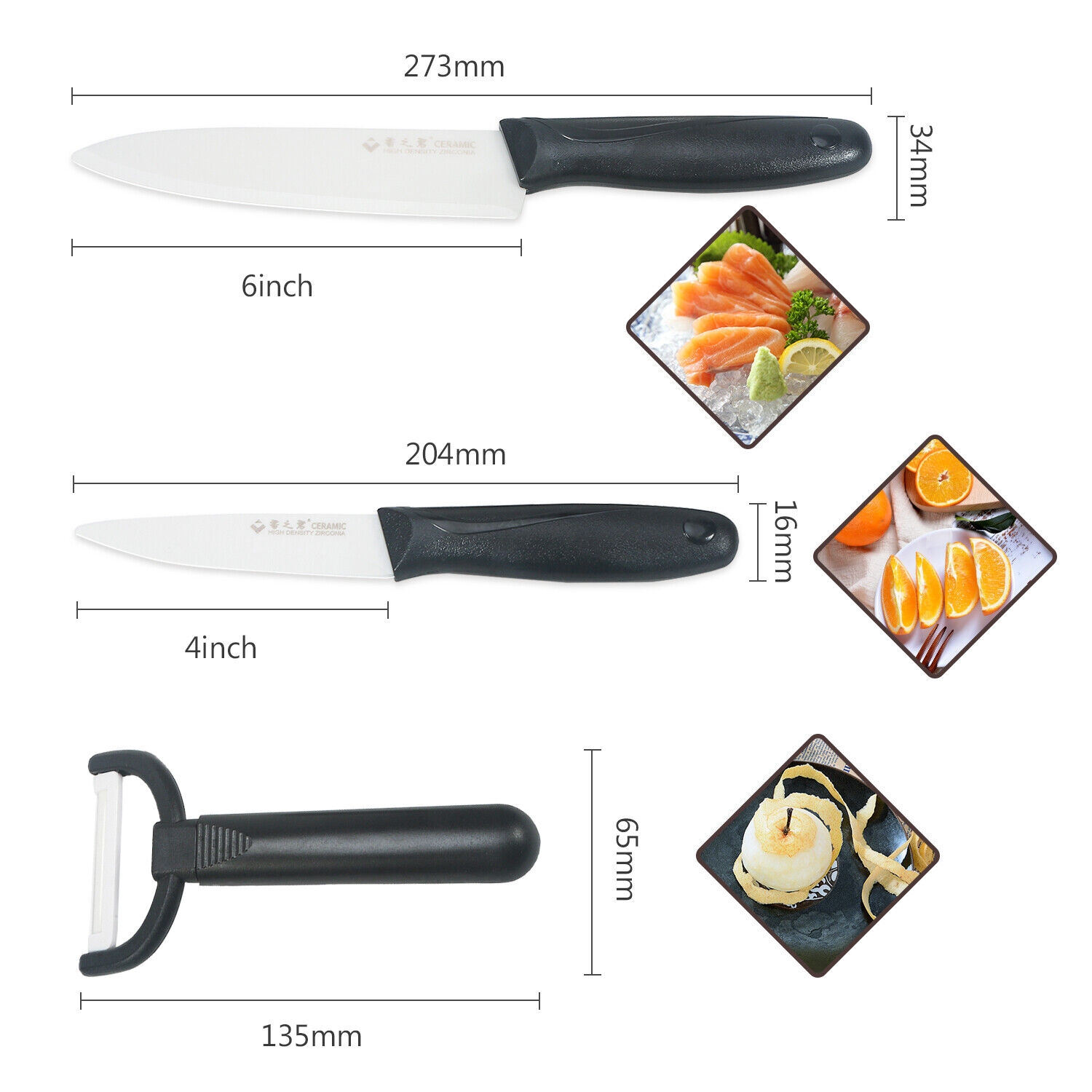 Kitchen Ceramic Knife Set, Paring Knife, Fruit Knife, Vegetable Meat 4