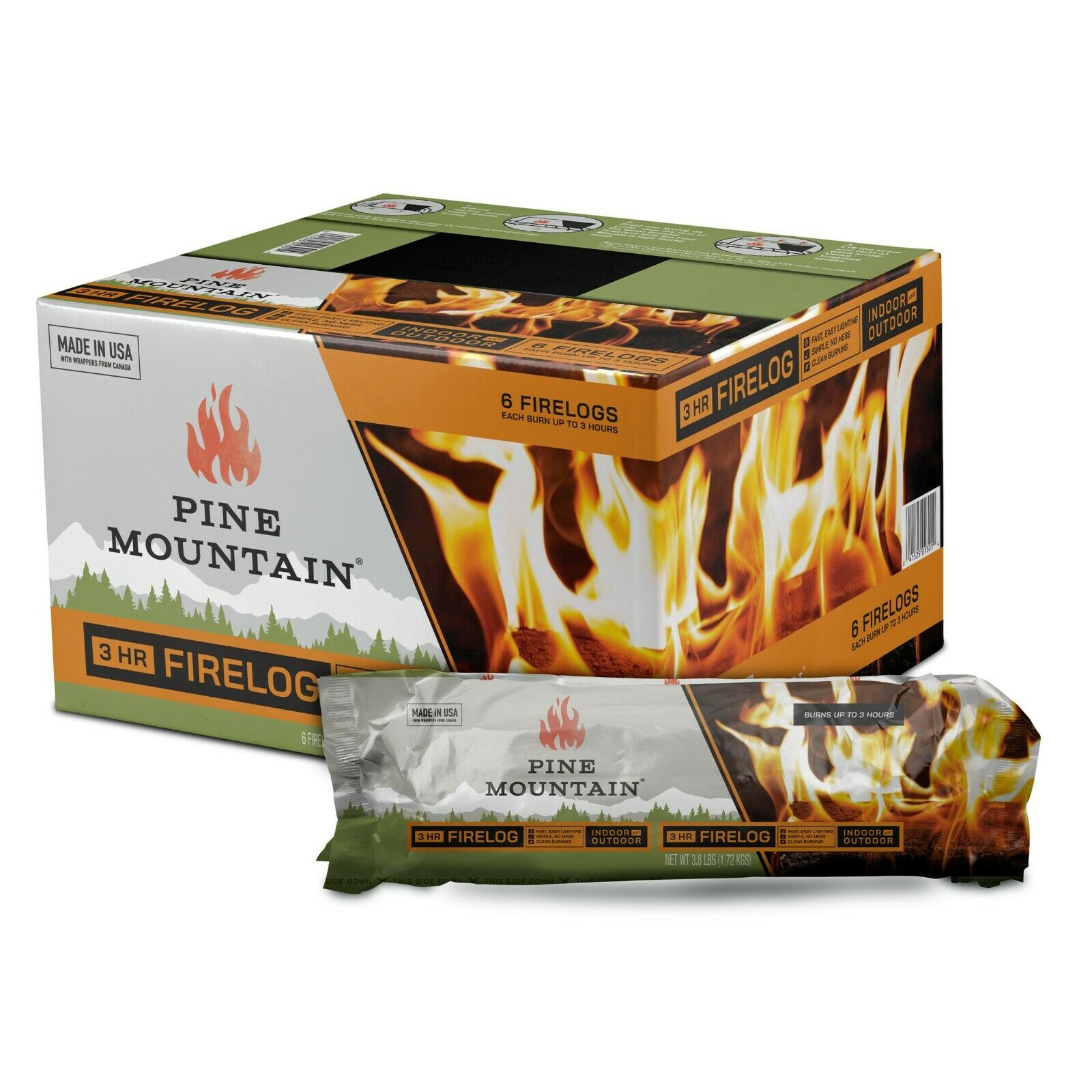 Pine Mountain Traditional 3 Hour Easy Starter Long Burning Firelogs, Pack Of 6 - Fresh Stock Dated December 2025