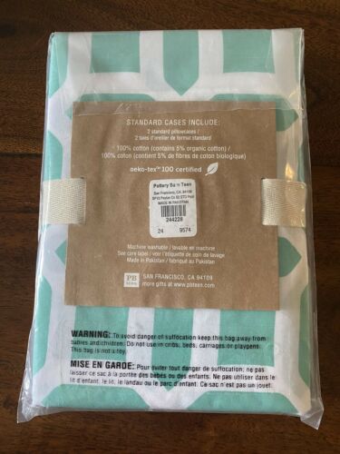 Pottery Barn PB Teen Peyton Standard Pillow Cases Pool Turquoise and White- NEW - Fresh Stock Dated December 2025