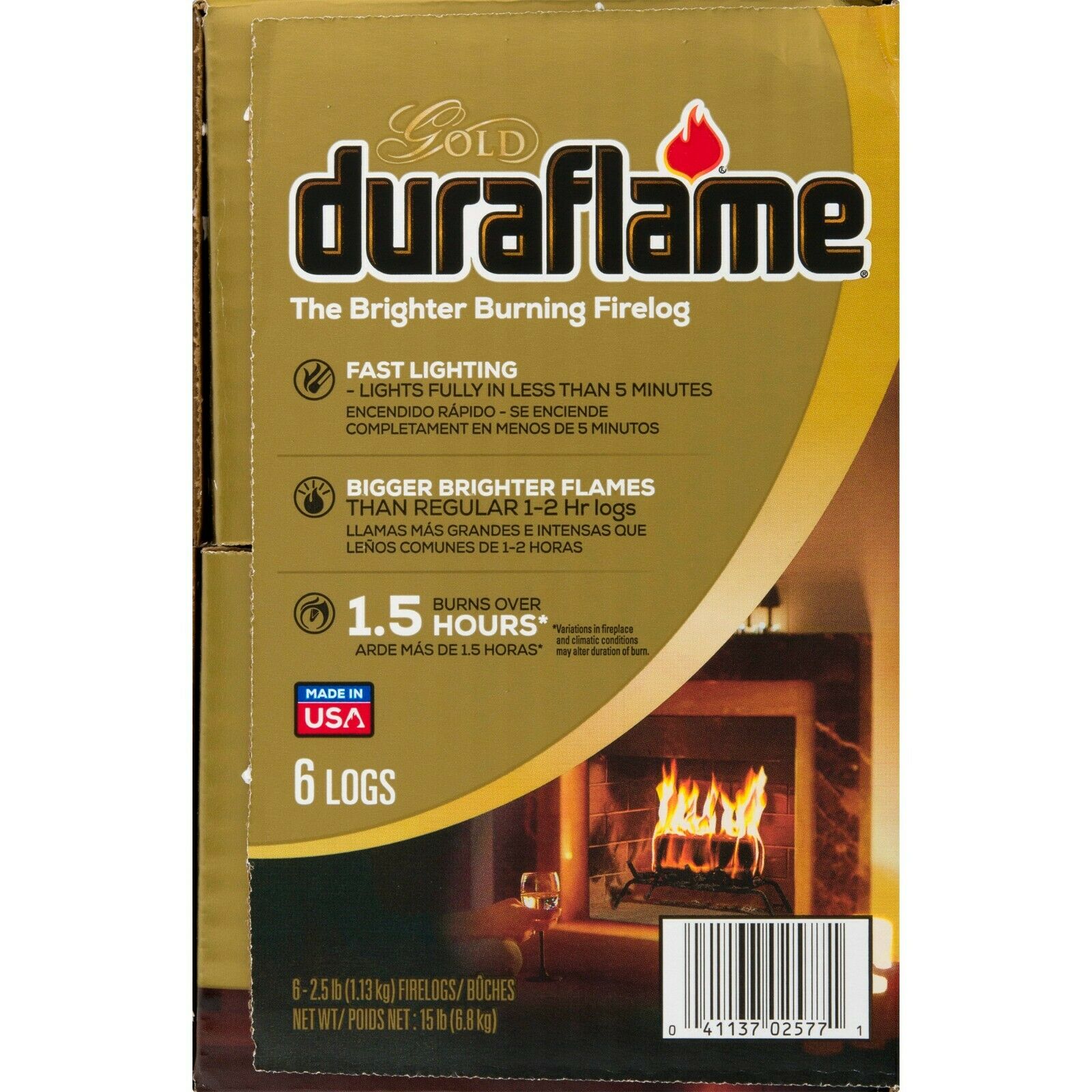 Duraflame Gold Brighter Burning 2.5lb Firelogs, 6-Pack Case, Free Shipping - Fresh Stock Dated December 2025