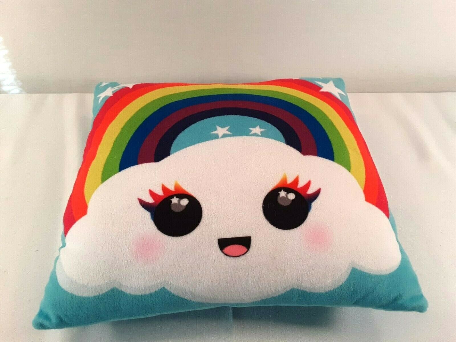 Kids Bright Plush Soft Fleece Rainbow and Cloud Pillow 12 x 13 inches Aqua - Fresh Stock Dated December 2025