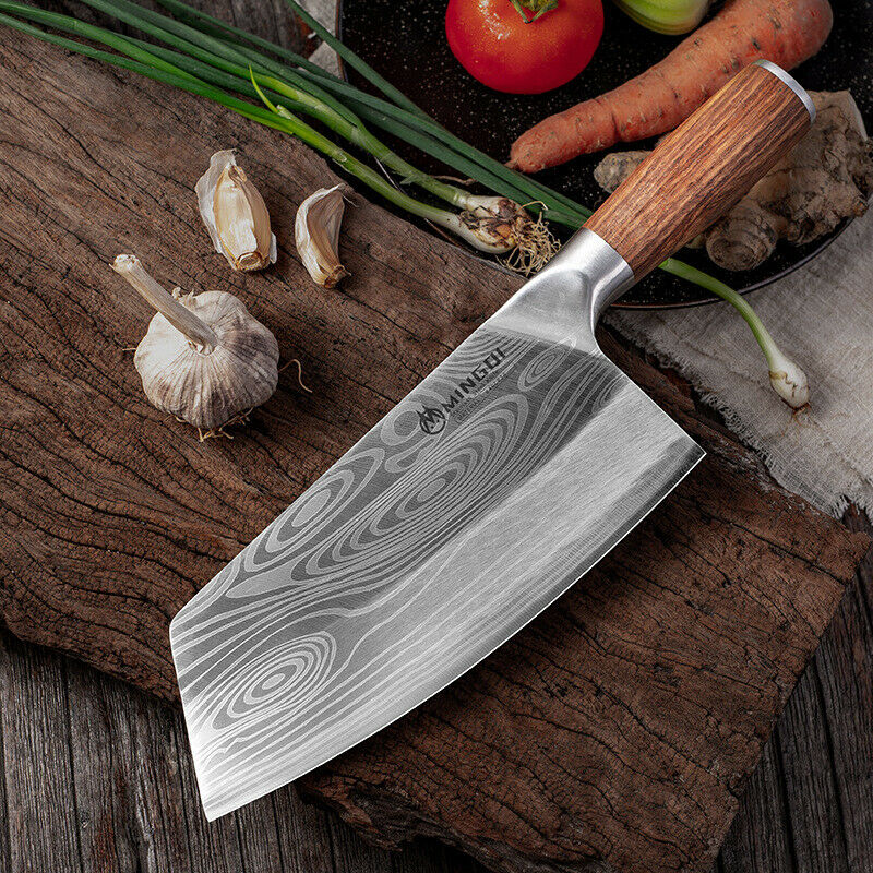 Stainless Steel Asian Chef Knife Kitchen Butcher Damascus Cleaver Chopping Meat - Fresh Stock Dated December 2025