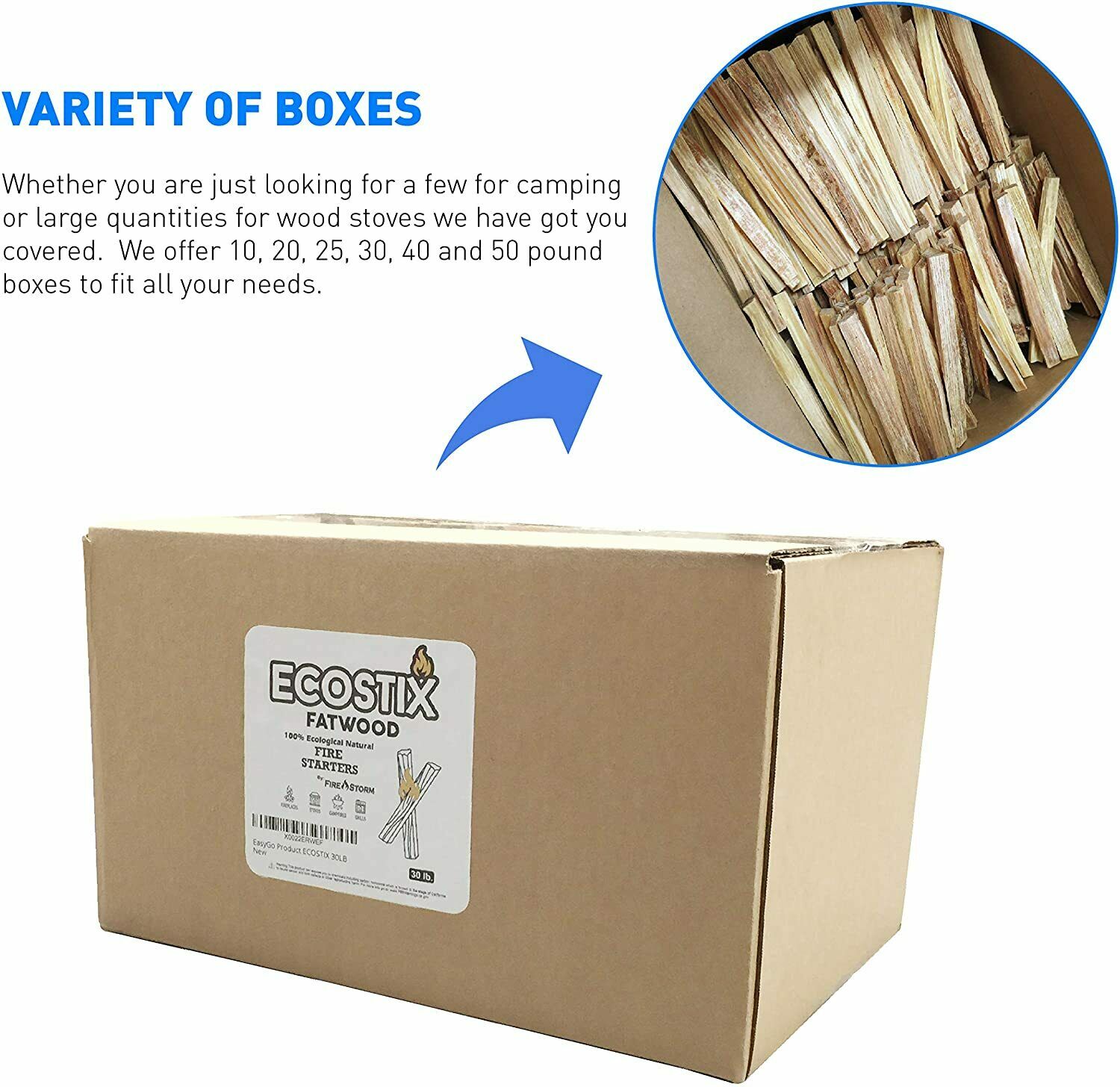 Fireplace Kindling Wood Sticks 25 Lb Box Fatwood Firestarter Tinder Long Lasting - Fresh Stock Dated December 2025