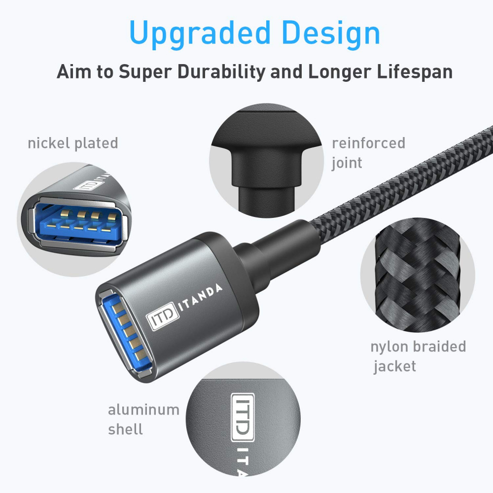 ITD ITANDA 10FT USB Extension Cable 3.0 Cord Type A 10FT, Grey - Fresh Stock Dated February 2026