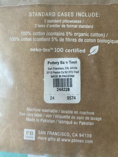 Pottery Barn PB Teen Peyton Standard Pillow Cases Pool Turquoise and White- NEW - Fresh Stock Dated December 2025