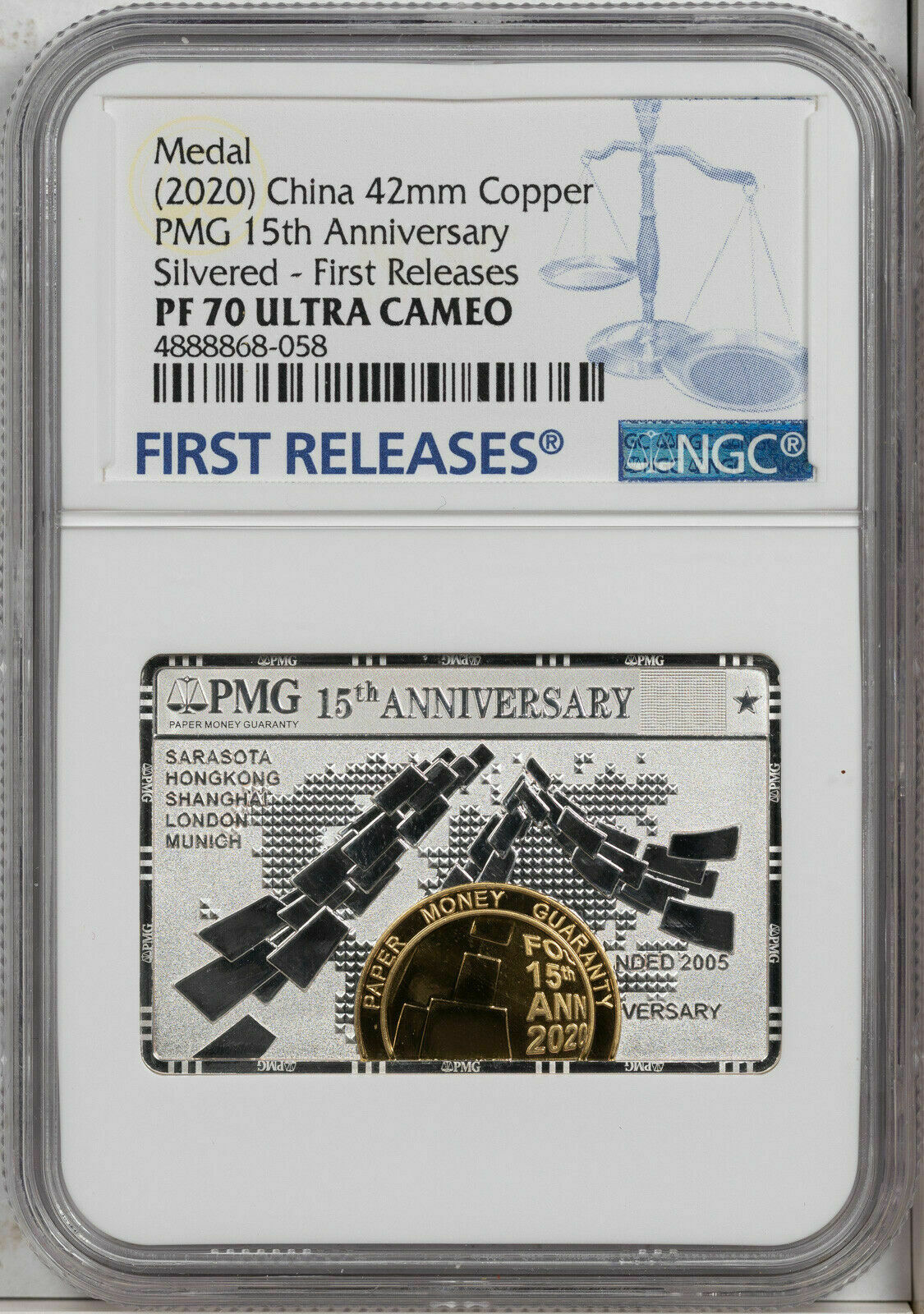 2020 CHINA 42mm COPPER PMG 15TH ANNIV SILVERED NGC PF70 ULTRA CAM FINEST KNOWN - Fresh Stock Dated February 2026