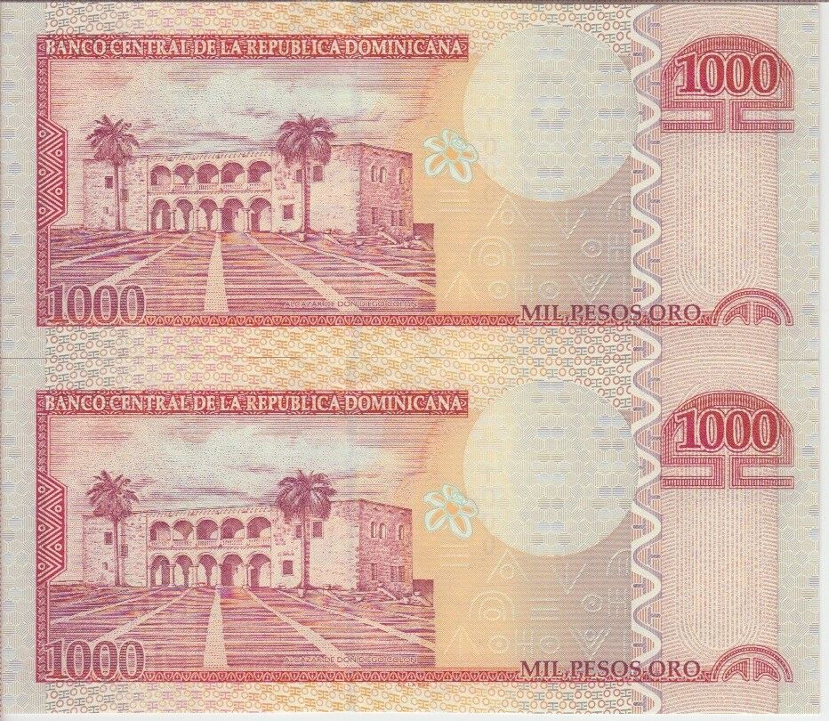 Dominican Republic P180c 1000 Pesos Oro 2006 Prefix CC Very Low Serial# PAIR UNC - Fresh Stock Dated December 2025