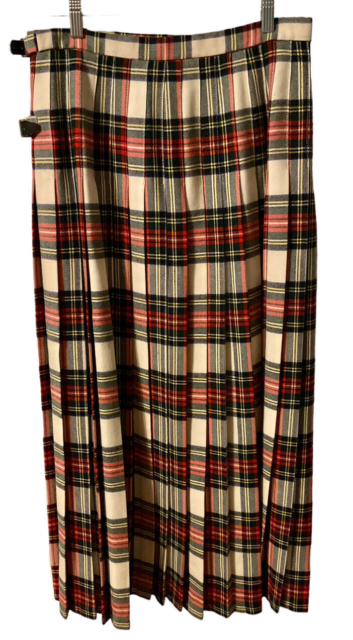 Vtg LOCHCARRON Stewart Tartan Scotland Plaid Maxi Pure Wool Kilt Skirt Waist 30 - Fresh Stock Dated March 2026