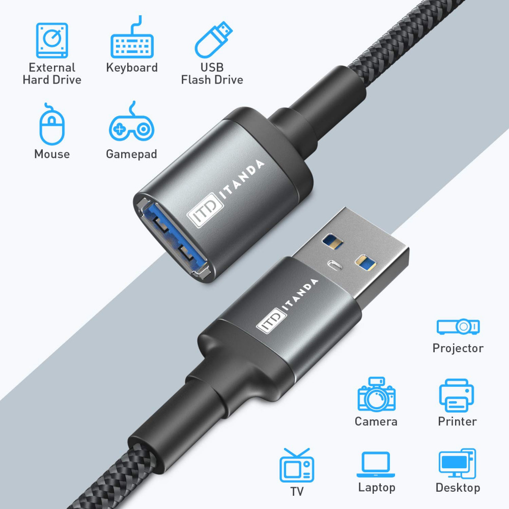 ITD ITANDA 10FT USB Extension Cable 3.0 Cord Type A 10FT, Grey - Fresh Stock Dated February 2026