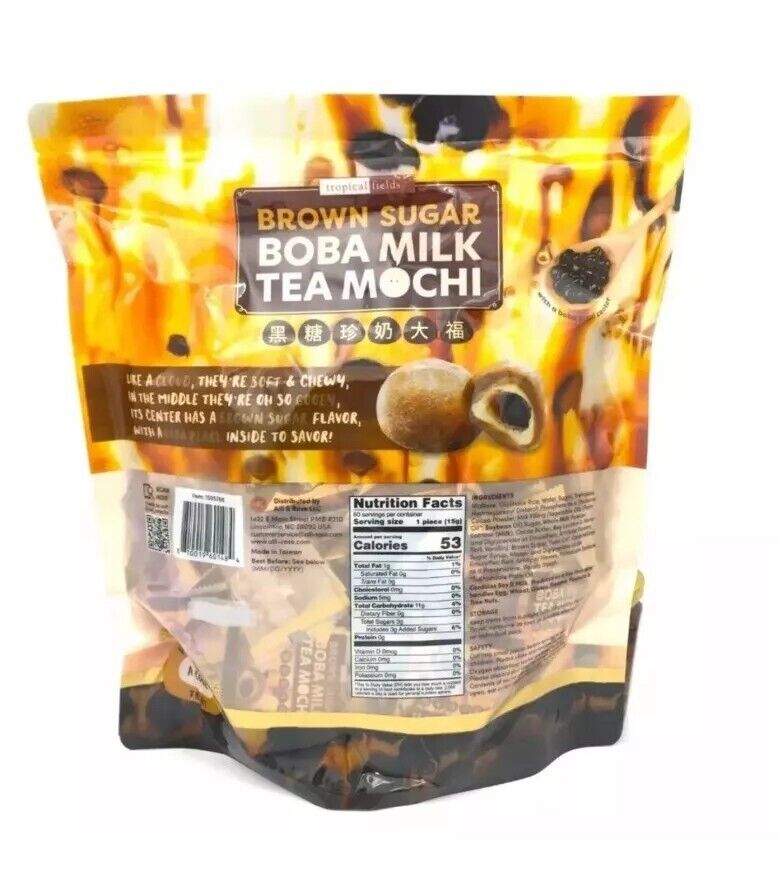 Tropical Fields Family Brown Sugar Boba Milk Tea Mochi 900g /60pcs - Fresh Stock Dated February 2026