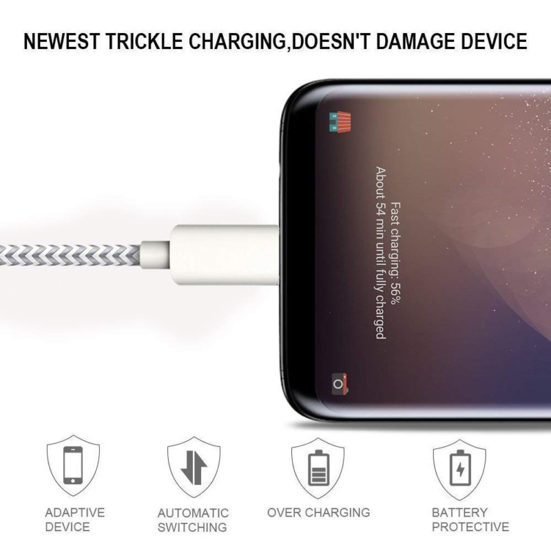 USB C Cable Type C 3FT 6FT 10FT Durable Fast Silver&Gray - Fresh Stock Dated February 2026