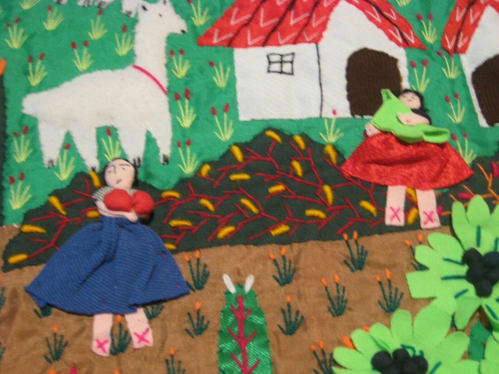 1 Vintage Handmade 3D Applique/Embroidery Ladies & Gardens Pillow Sham -19