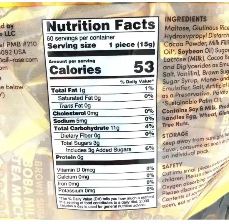 Tropical Fields Family Brown Sugar Boba Milk Tea Mochi 900g /60pcs - Fresh Stock Dated February 2026