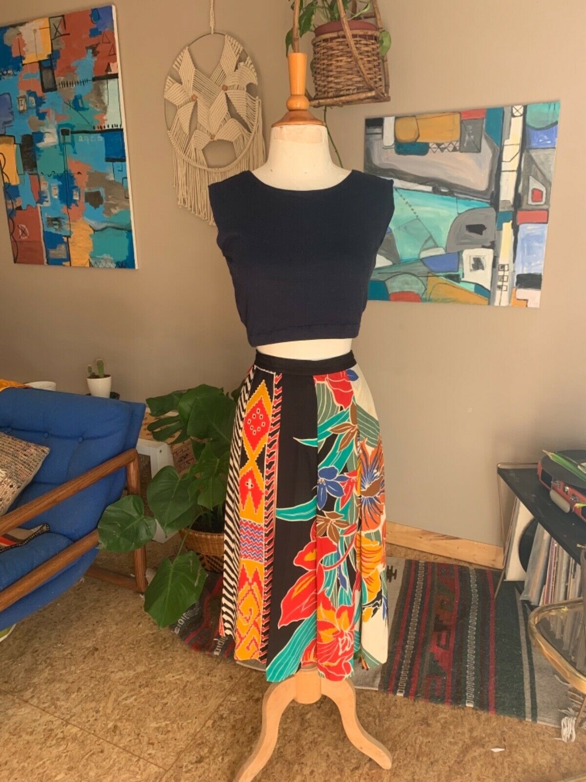 90s vintage women’s ikat batik southwest floral print pleated skirt W29in - Fresh Stock Dated February 2026