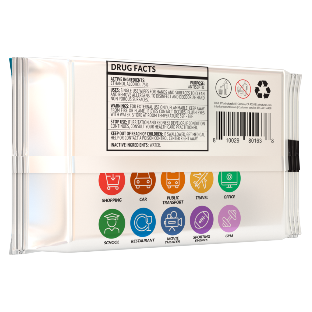 ArtNaturals Hand Sanitizing Wipes 75% Alcohol-Based - Unscented (6Pack.) 300 Pcs - Fresh Stock Dated February 2026