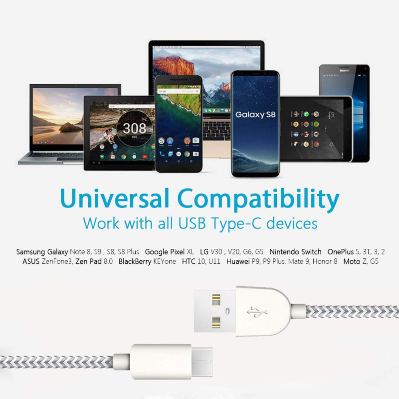 USB C Cable Type C 3FT 6FT 10FT Durable Fast Silver&Gray - Fresh Stock Dated February 2026