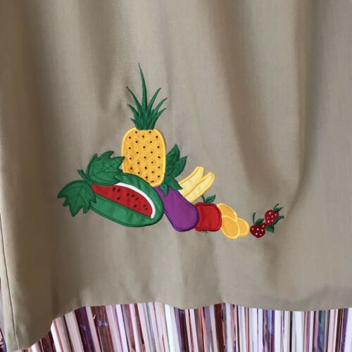 Vintage 1970s 1980s Tan A-Line Fruit Applique Novelty Skirt Elastic Waist - S/M - Fresh Stock Dated February 2026