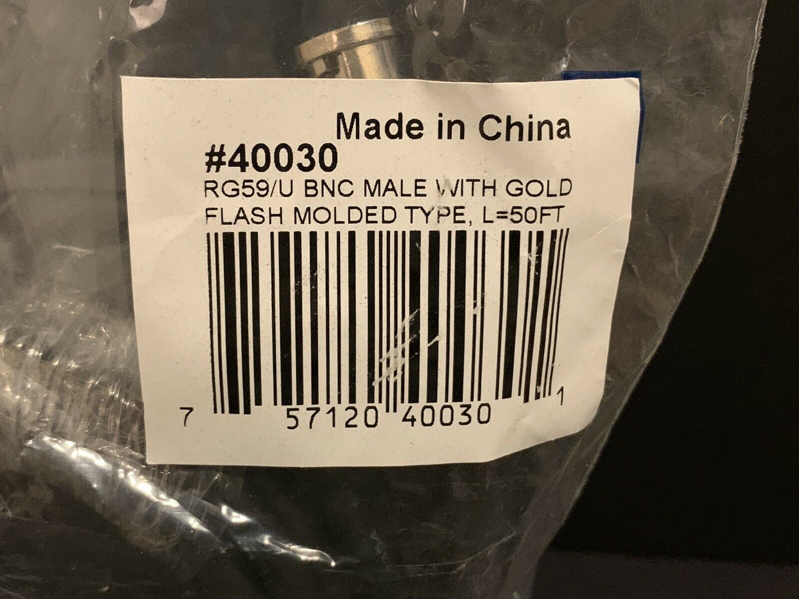 C2G #40030 RG59U 50ft 75 Ohm BNC Male To Male Cable ~ New Black - Fresh Stock Dated December 2025