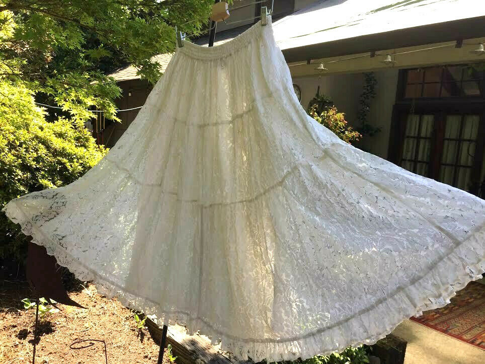 Vtg. 70s Nostalgia~soft-White Lace~Full~tiered Skirt~Long~11/12~Wedding~Party - Fresh Stock Dated February 2026