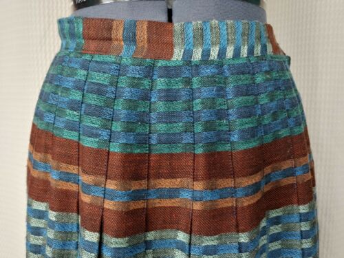 Vintage Brown/Blue/Teal Striped Pleated Skirt - Fresh Stock Dated February 2026