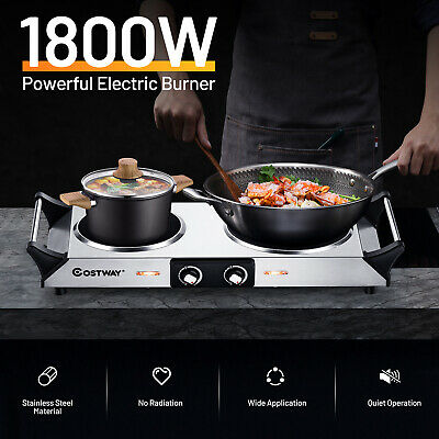 Costway Electric Hot Plate Ceramic Double Burner 1800W Infrared Cooktop w/Handle - Fresh Stock Dated February 2026
