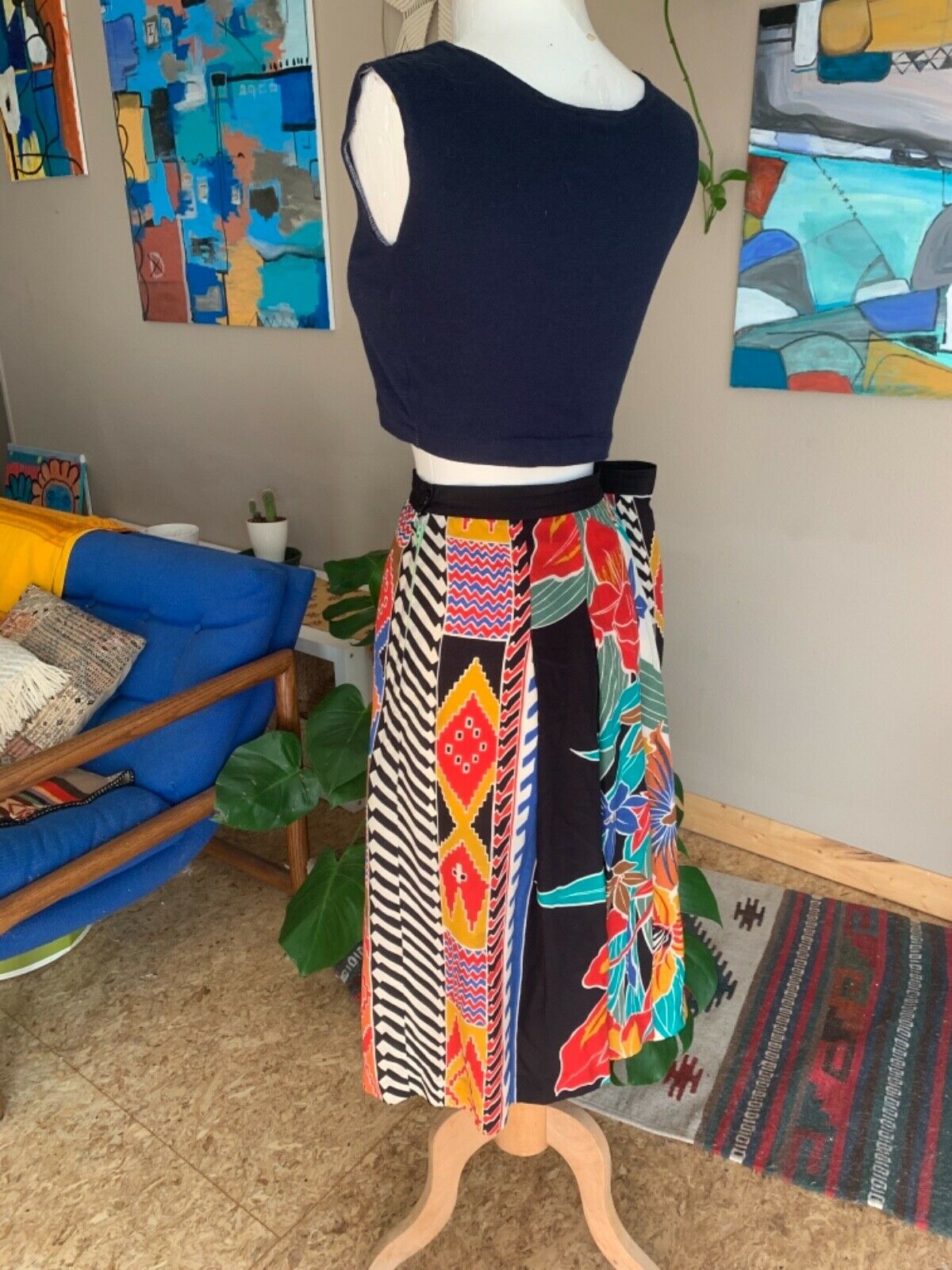 90s vintage women’s ikat batik southwest floral print pleated skirt W29in - Fresh Stock Dated February 2026