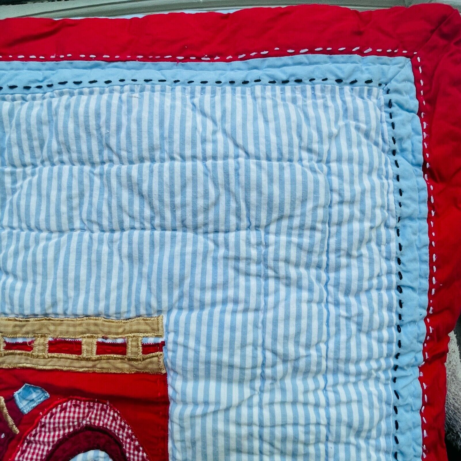 Pottery Barn Kids Quilted Standard Pillow Sham Fire Red Truck Dog Red Blue - Fresh Stock Dated December 2025