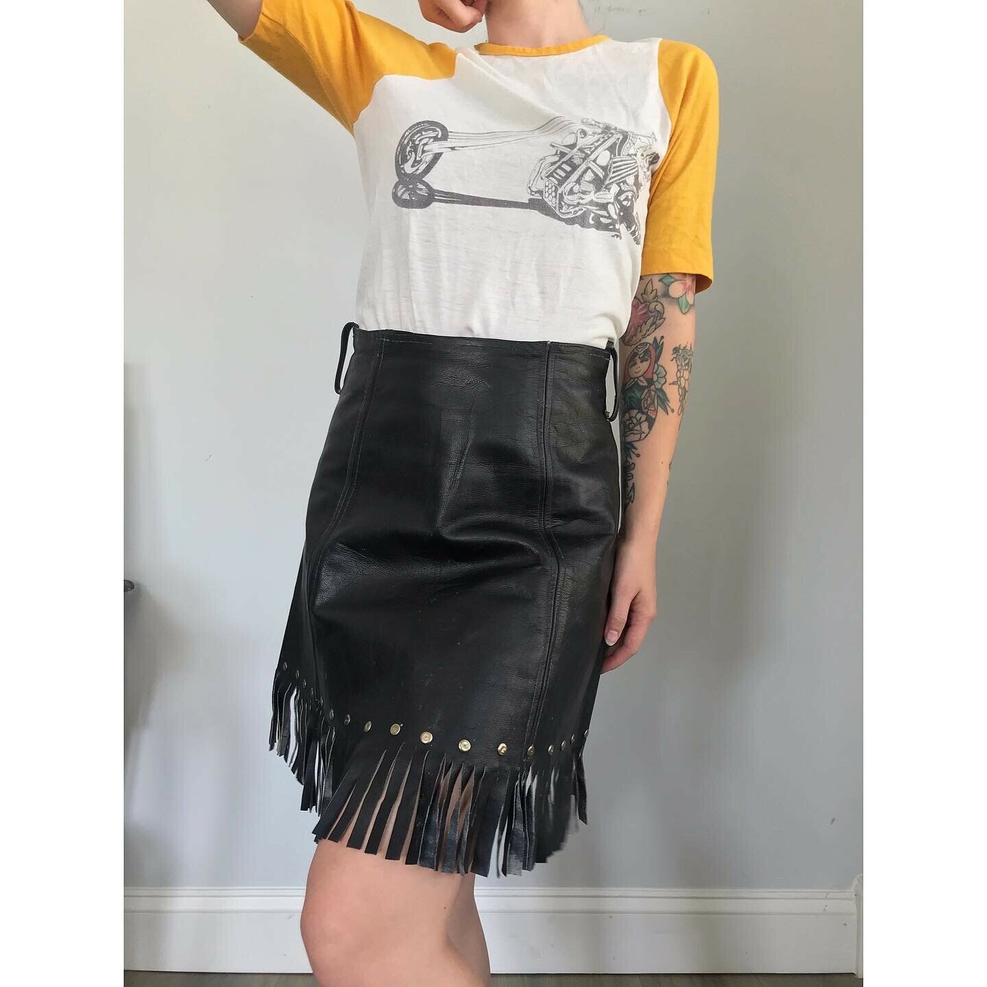 1960’s vintage Leather Fringe Skirt Motorcycle size Medium - Fresh Stock Dated February 2026