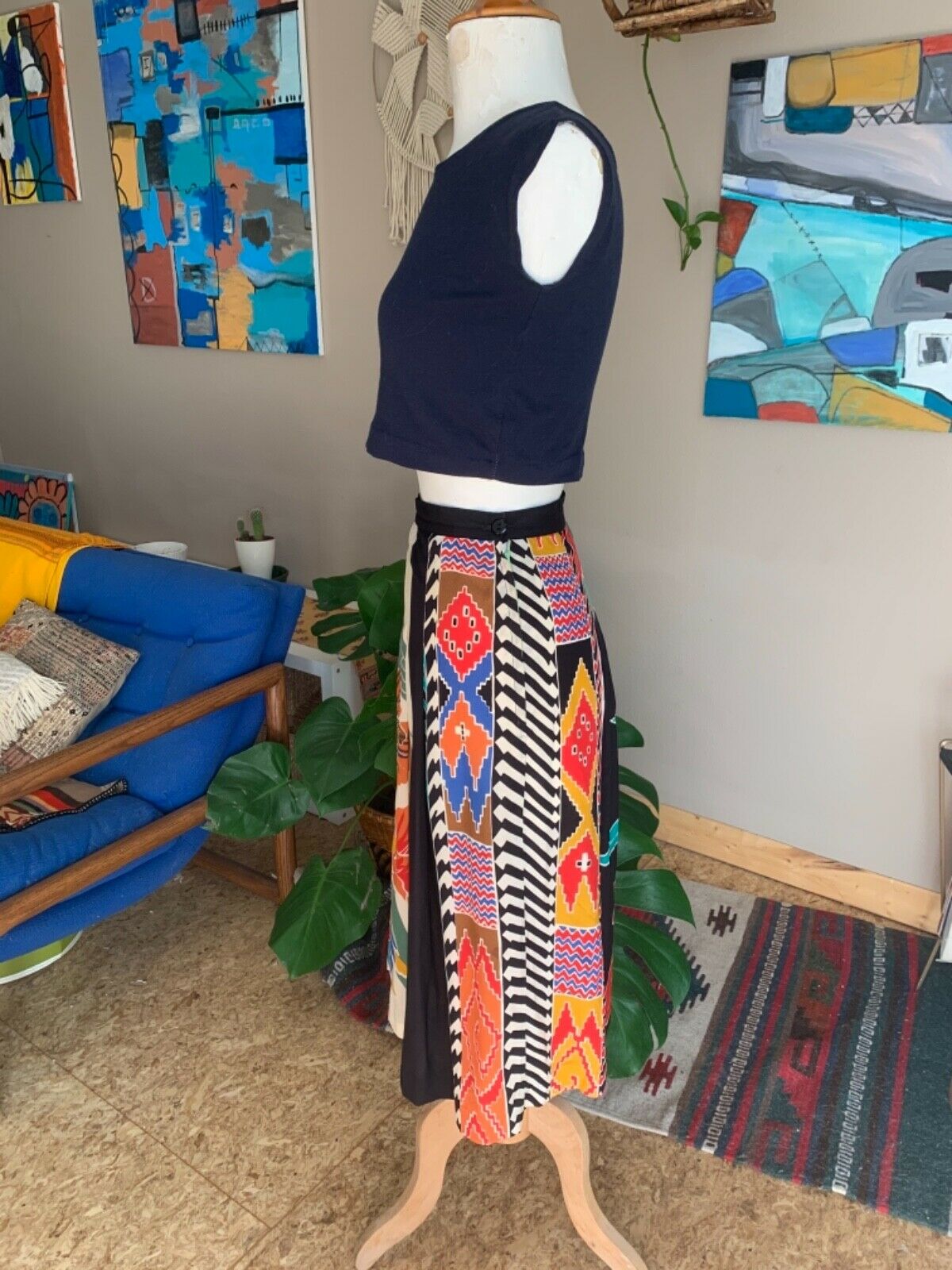 90s vintage women’s ikat batik southwest floral print pleated skirt W29in - Fresh Stock Dated February 2026