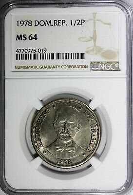 Dominican Republic Copper-Nickel 1978 1/2 Peso NGC MS64 Mintage-296,000 KM# 52 - Fresh Stock Dated February 2026