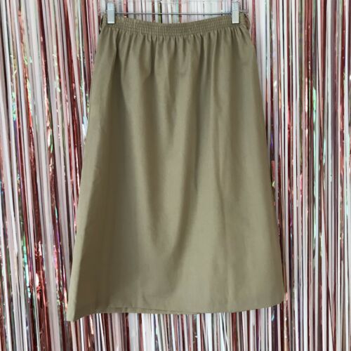 Vintage 1970s 1980s Tan A-Line Fruit Applique Novelty Skirt Elastic Waist - S/M - Fresh Stock Dated February 2026