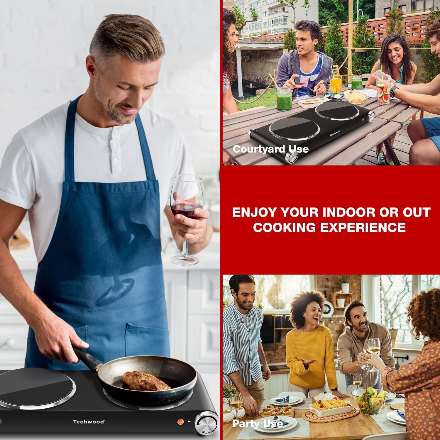 Techwood Double Infrared Cooktop 900W + 900W Hot Plates Countertop Portable - Fresh Stock Dated February 2026