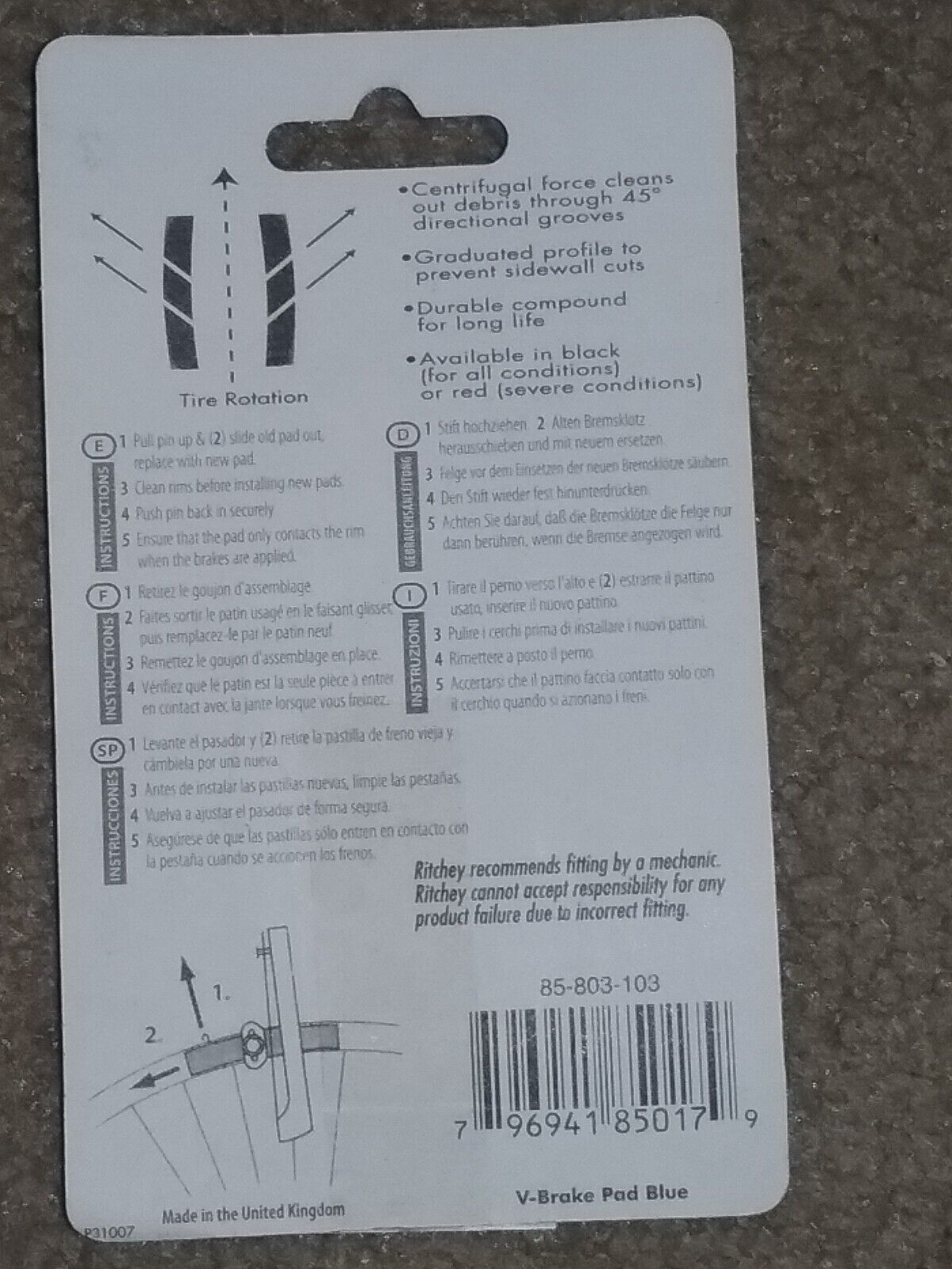 5 Pair Ritchey Superlogic V-Brake Pads Blue Extreme Conditions Linear Cartridge - Fresh Stock Dated February 2026