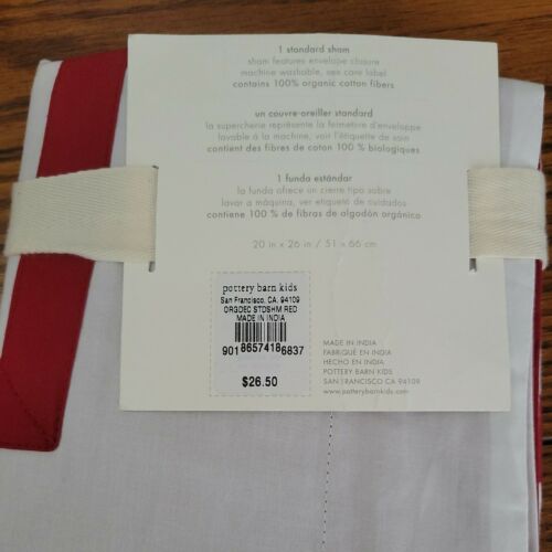Pottery Barn Kids PBK Decorator Organic Cotton bed SHAM STANDARD Red - Fresh Stock Dated December 2025