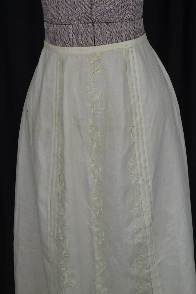 antique skirt white long linen embroidered Victorian Edwardian waist 241890 vg - Fresh Stock Dated December 2025