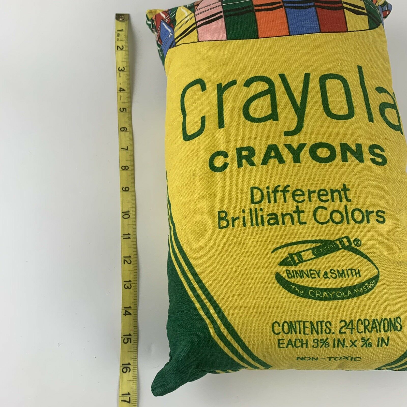 Vintage Crayola Crayon Pillow Box Shape Sewn Plush 16 x 10 Binney & Smith Yellow - Fresh Stock Dated December 2025