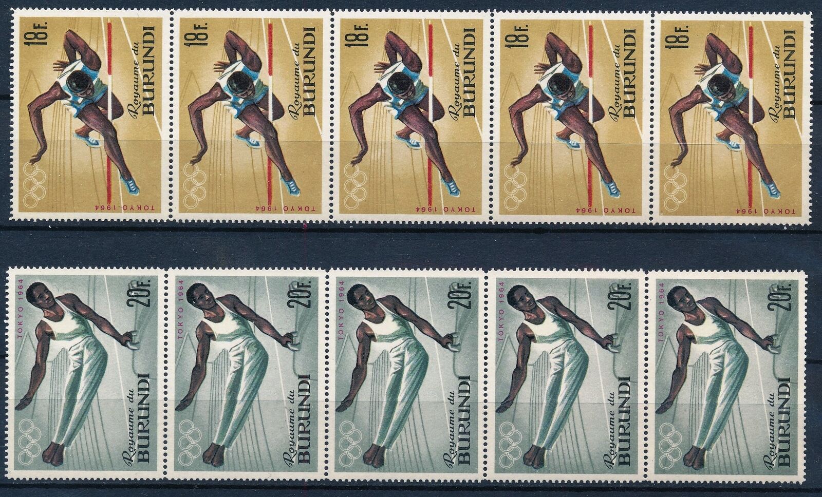 [PG20261] Burundi 1964 : Olympics - 5x Good Set Very Fine MNH Stamps in Strips - Fresh Stock Dated December 2025