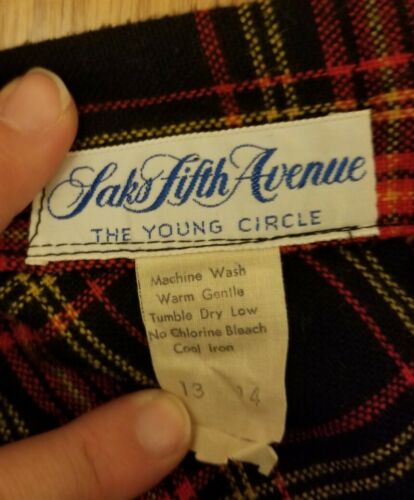 Vintage Saks Fifth Avenue Long Wool Skirt w/Belt Black/Yellow/ Red Plaid Unlined - Fresh Stock Dated February 2026