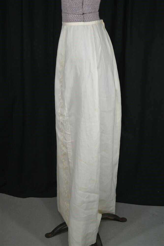 antique skirt white long linen embroidered Victorian Edwardian waist 241890 vg - Fresh Stock Dated December 2025