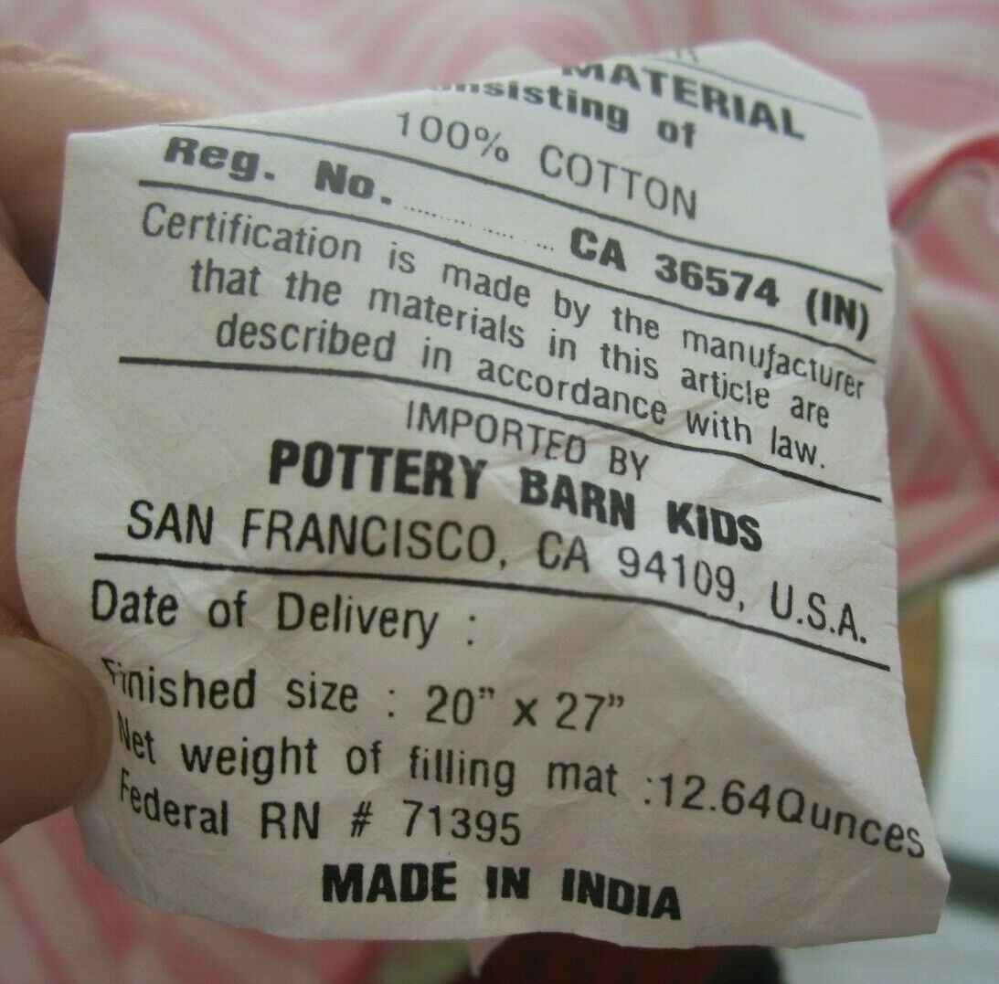 Pottery Barn Kids Standard Sham Pink Green Floral Reverses to Pink Stripes - Fresh Stock Dated December 2025