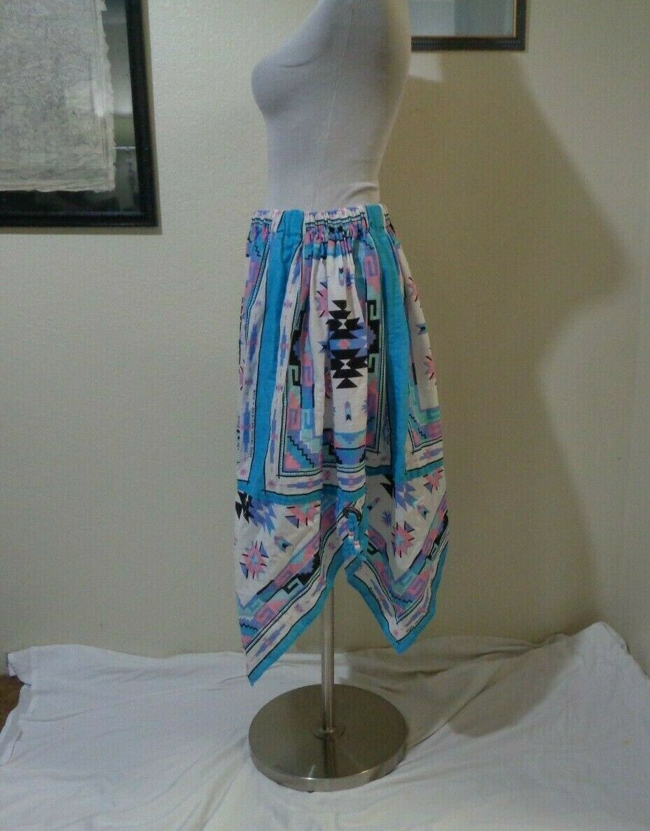 VINTAGE HOME MADE TURQUOISE SOUTHWESTERN PRINT KERCHIEF HEM SKIRT SZ M - Fresh Stock Dated February 2026