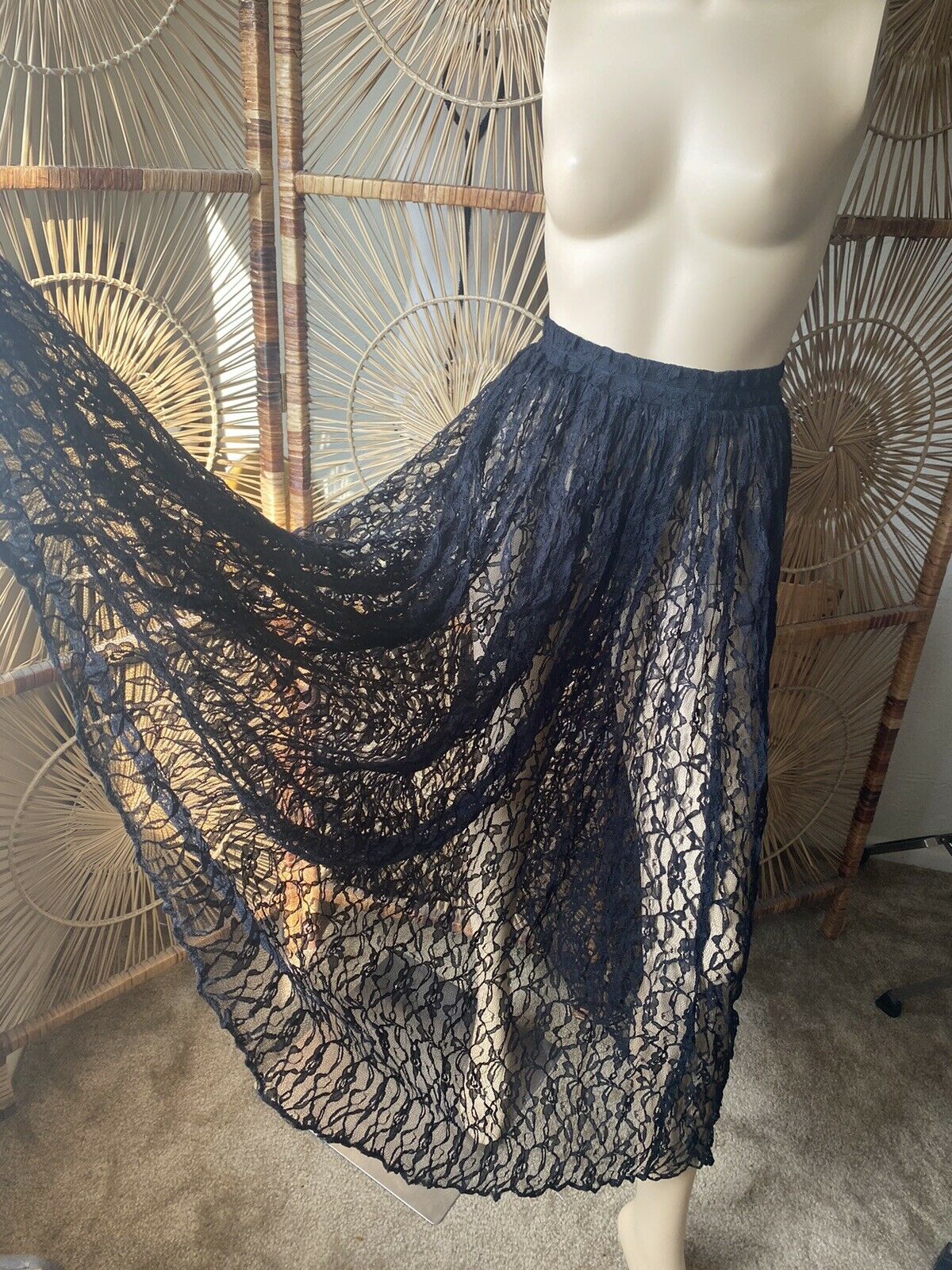 Vintage 90s Black Lace Skirt Goth Stevie Knicks Hippie Boho Skirt Judy Knapp CA - Fresh Stock Dated March 2026