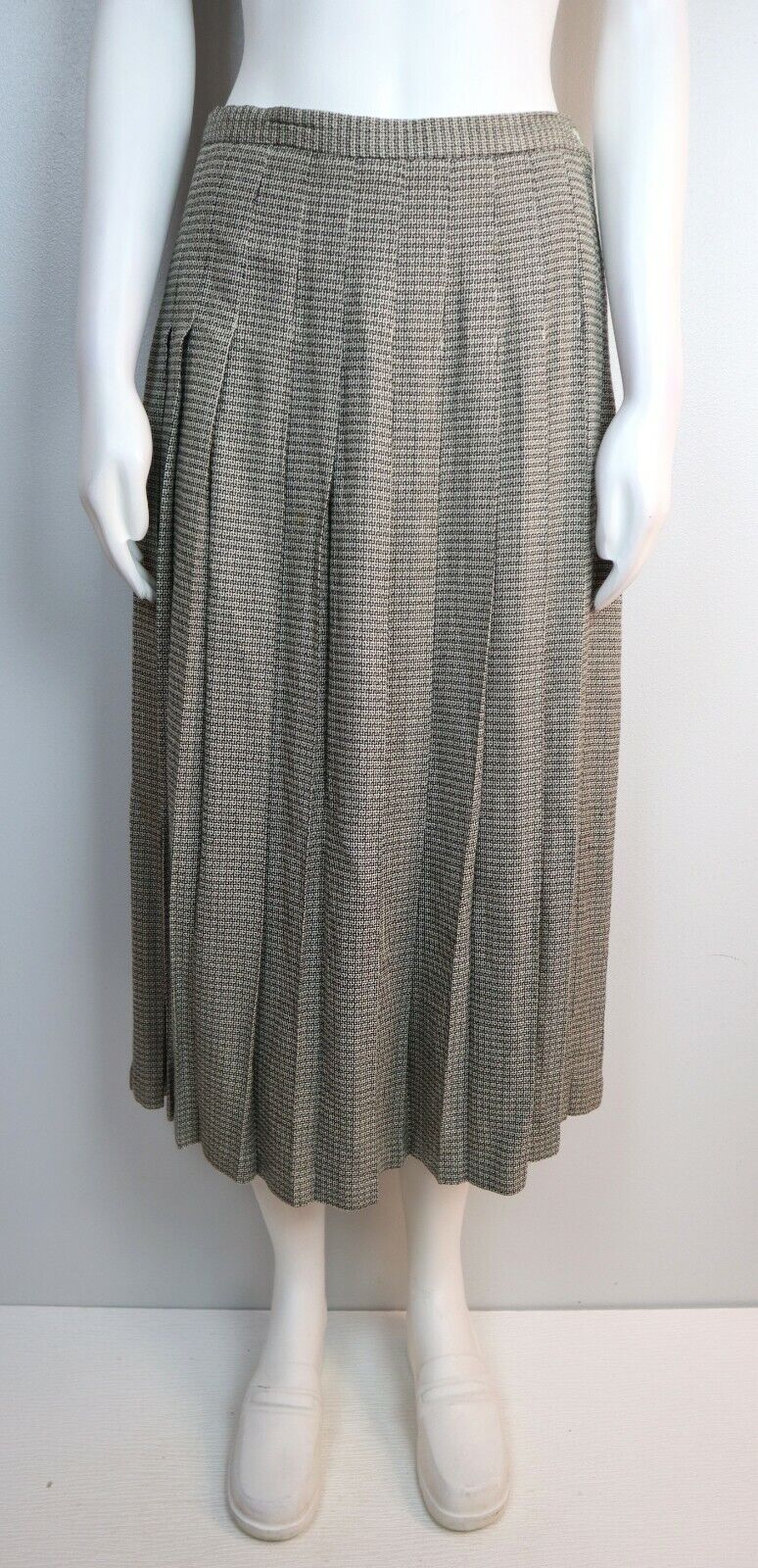 VINTAGE WOMEN'S BLACK & BEIGE PLEATED MIDI SKIRT - SIZE 8 - Fresh Stock Dated March 2026