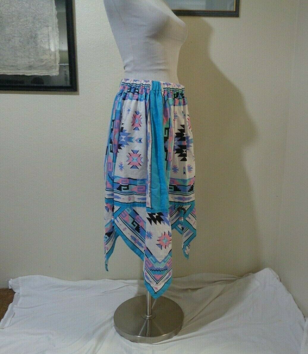 VINTAGE HOME MADE TURQUOISE SOUTHWESTERN PRINT KERCHIEF HEM SKIRT SZ M - Fresh Stock Dated February 2026