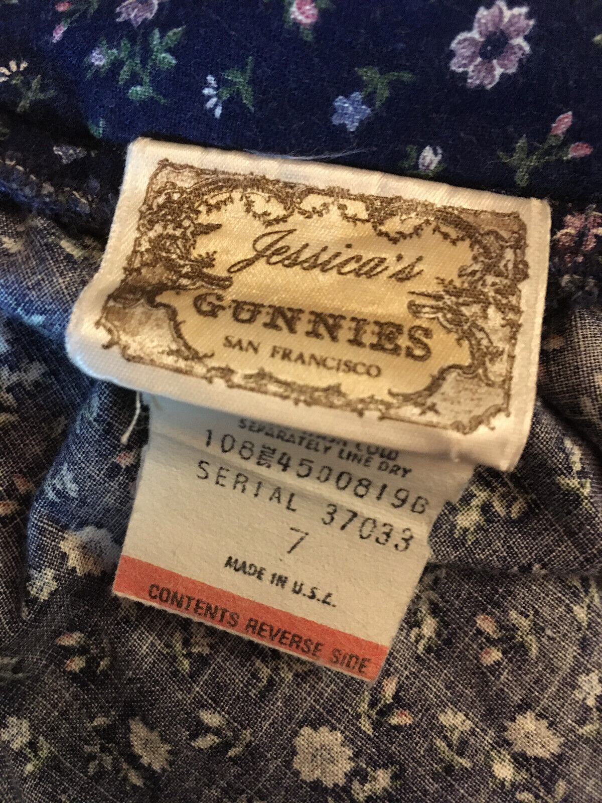 1970s True Vintage Dark Blue Flower Prairie Calico Gunne Sax Gunnies Skirt 7 Sm - Fresh Stock Dated March 2026