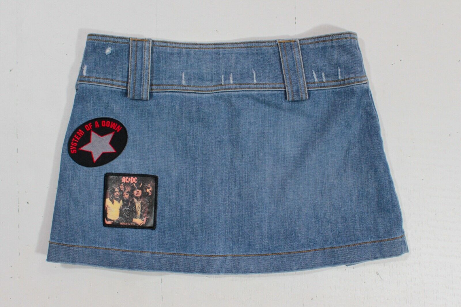 90s Juicy Couture Denim Pleated Hip Hugger Rock N Roll Patched Dress Skirt s/m - Fresh Stock Dated February 2026