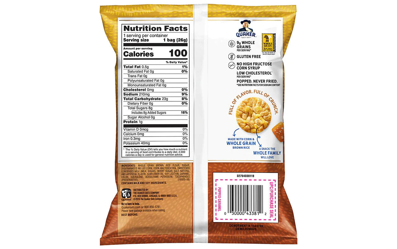 Quaker Rice Crisps, Caramel, 0.67 Oz Bag, 60 Bags/Box - Fresh Stock Dated February 2026