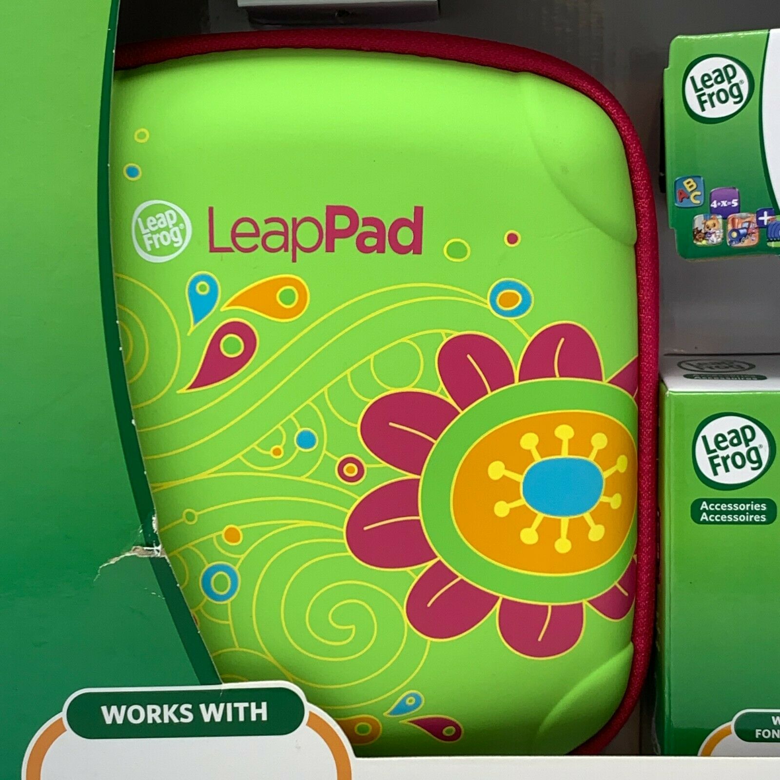 LEAPFROG On-The-Go Accessories Green Floral Carrying Case Car Adapter (Unused) - Fresh Stock Dated February 2026