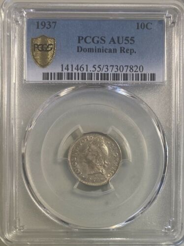 Dominican Republic 1937 10 Cents Centavos PCGS AU55 - Fresh Stock Dated February 2026