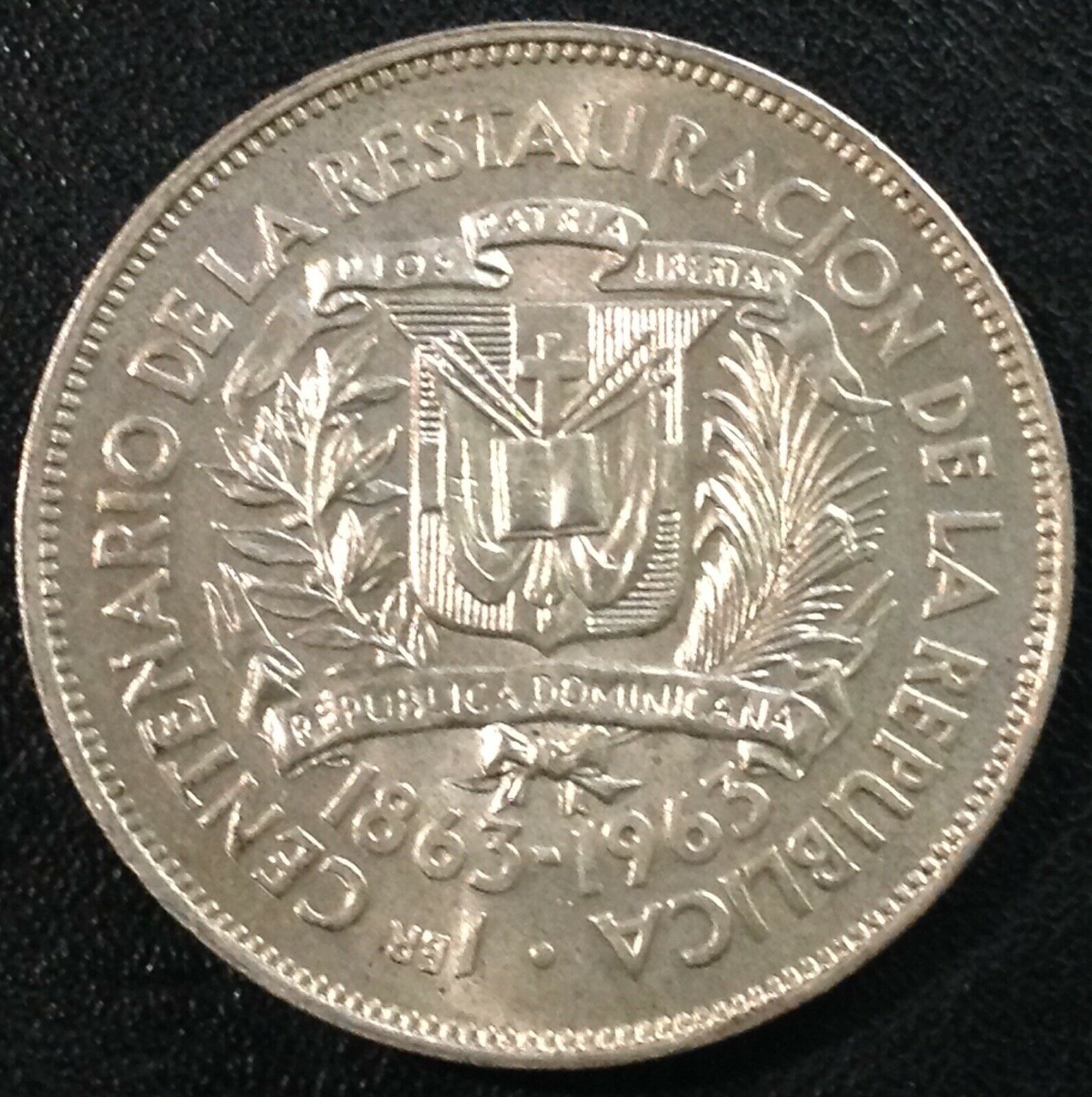 DOMINICAN REPUBLIC 1963 1 Peso Centennial Silver Crown BU - Fresh Stock Dated February 2026